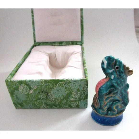 VTG Asian Porcelain QiLin Animal Unicorn Figurine with Box - Blessings & Luck